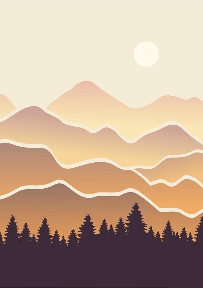 resumen mínimo montaña paisaje póster. moderno boho antecedentes con Dom y montañas, degradado pared decoración. vector a4 Arte impresión