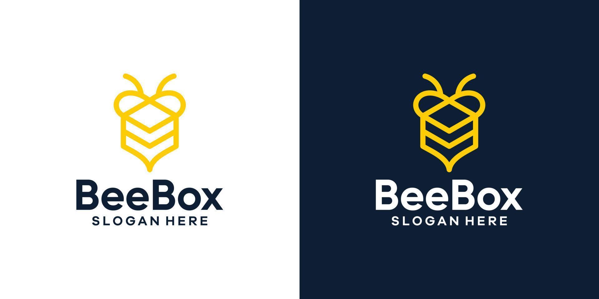 Bee combined with box logo design vector illustration. icon, symbol, creative, logotype.