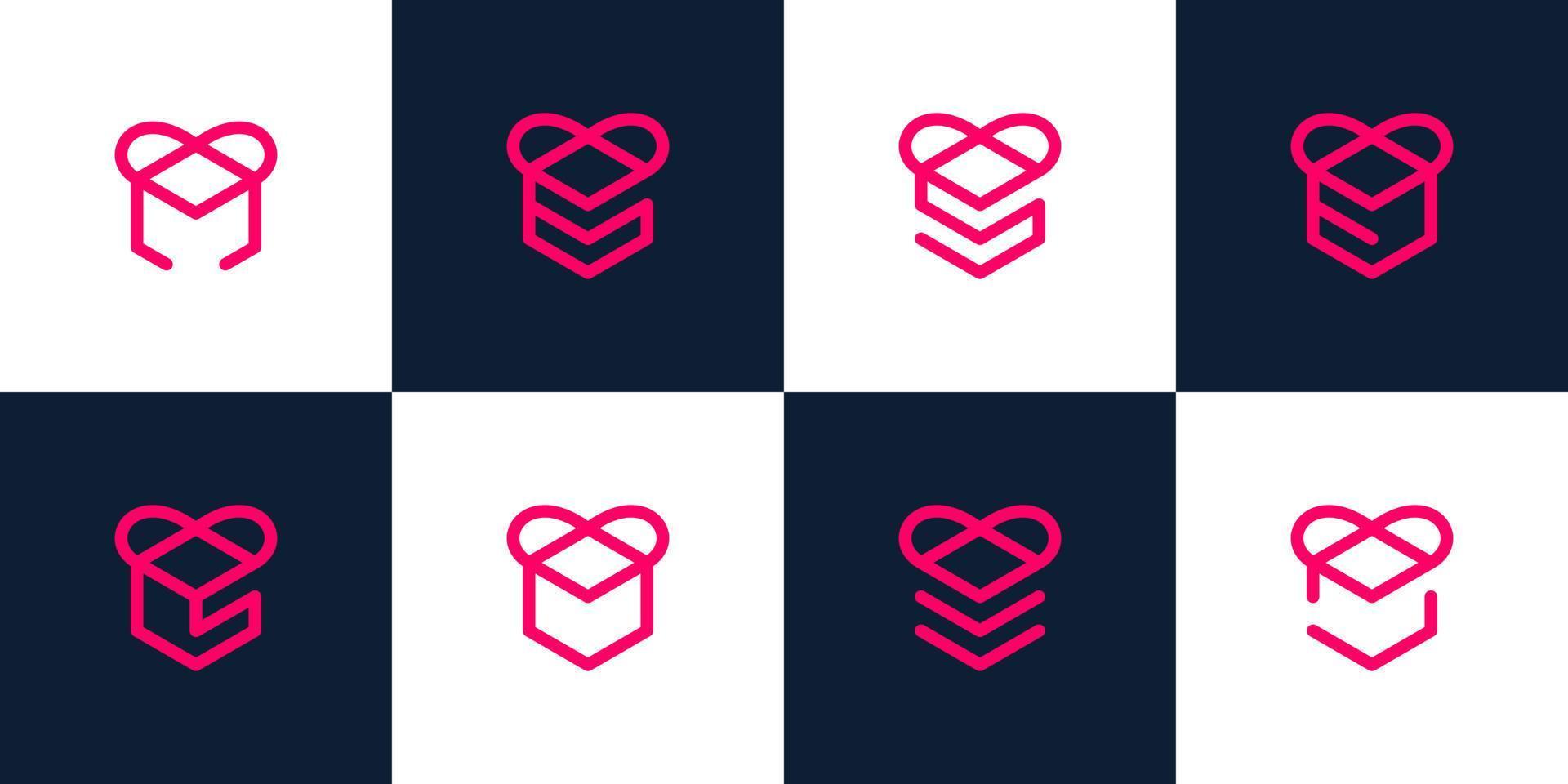 Collections of gift box logo with heart love and initial letter S design vector illustration. icon, symbol, creative, logotype.
