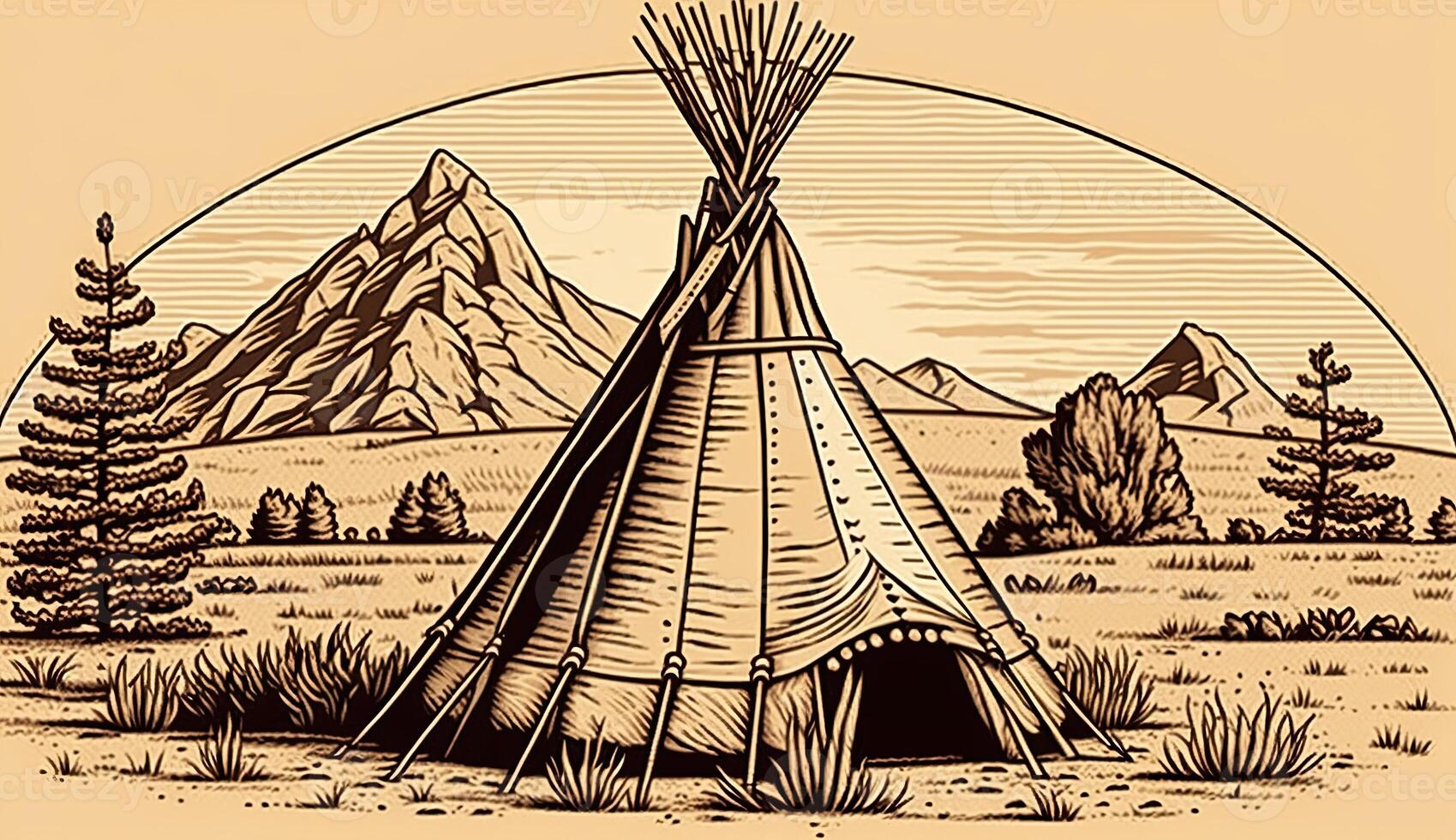 . . Native american tent wigwam house. Can be used for home decoration. Wild west. Graphic Art photo