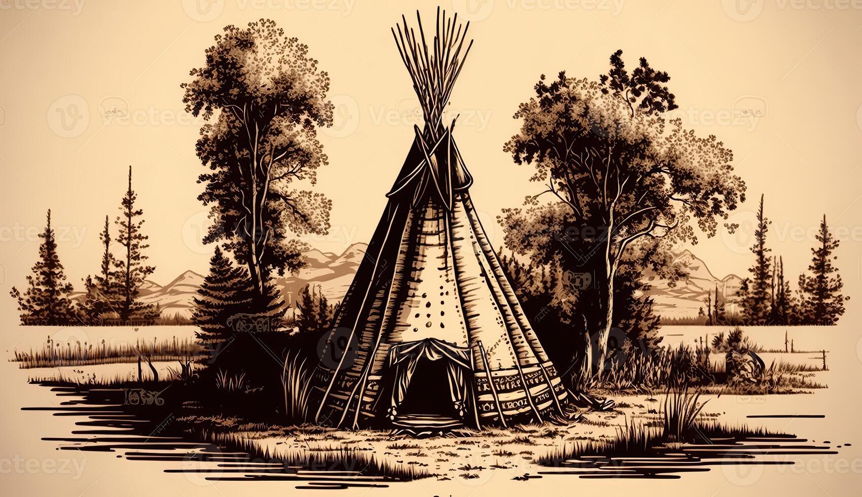 . . Native american tent wigwam house. Can be used for home decoration. Wild west. Graphic Art photo