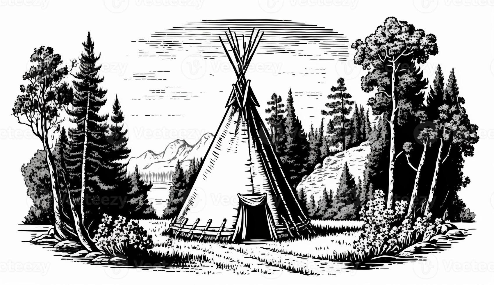 . . Native american tent wigwam house. Can be used for home decoration. Wild west. Graphic Art photo