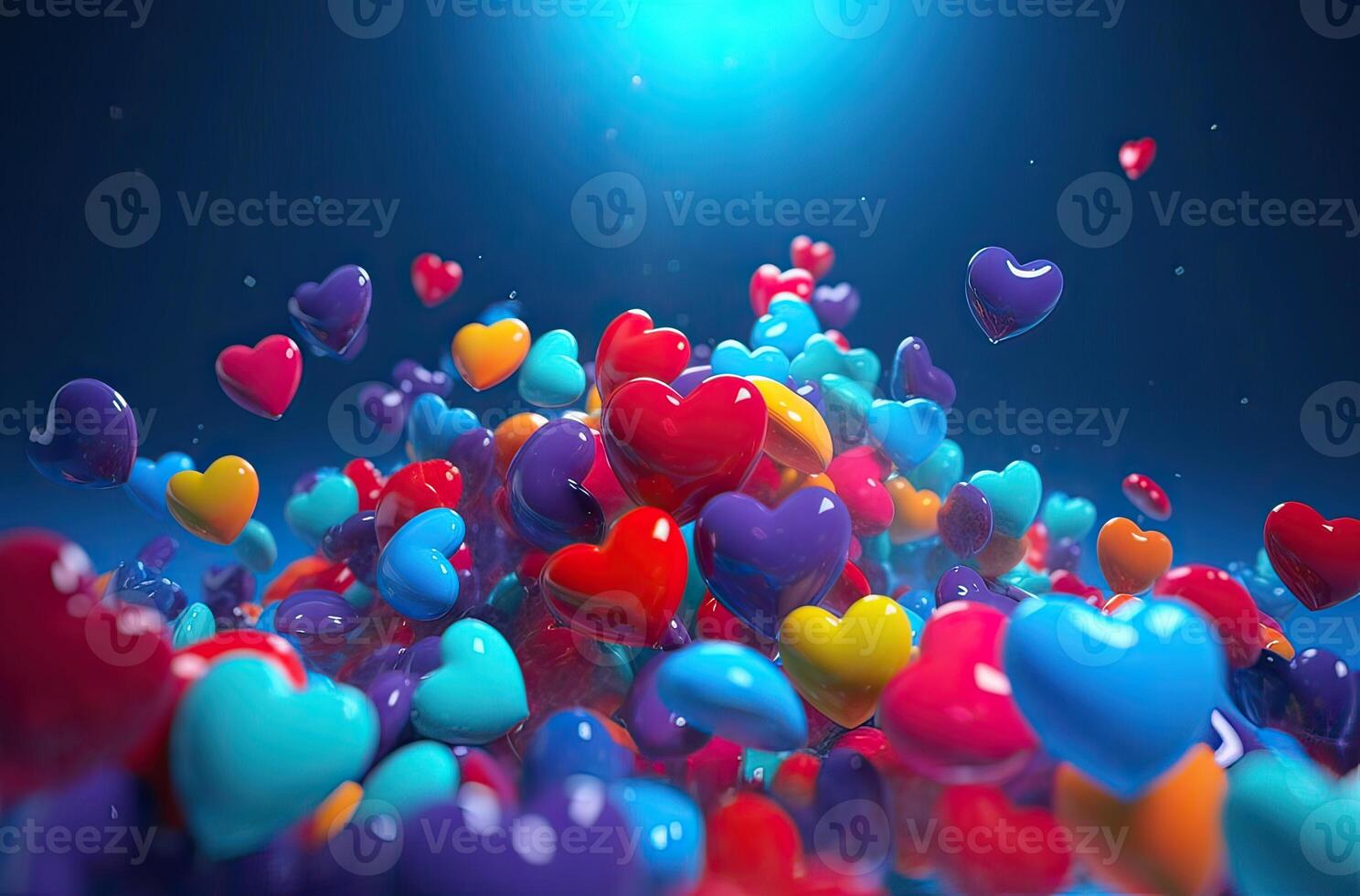 Colorful heart shape balloon with blue sky. Valentine's day background with heart shaped balloons. . photo