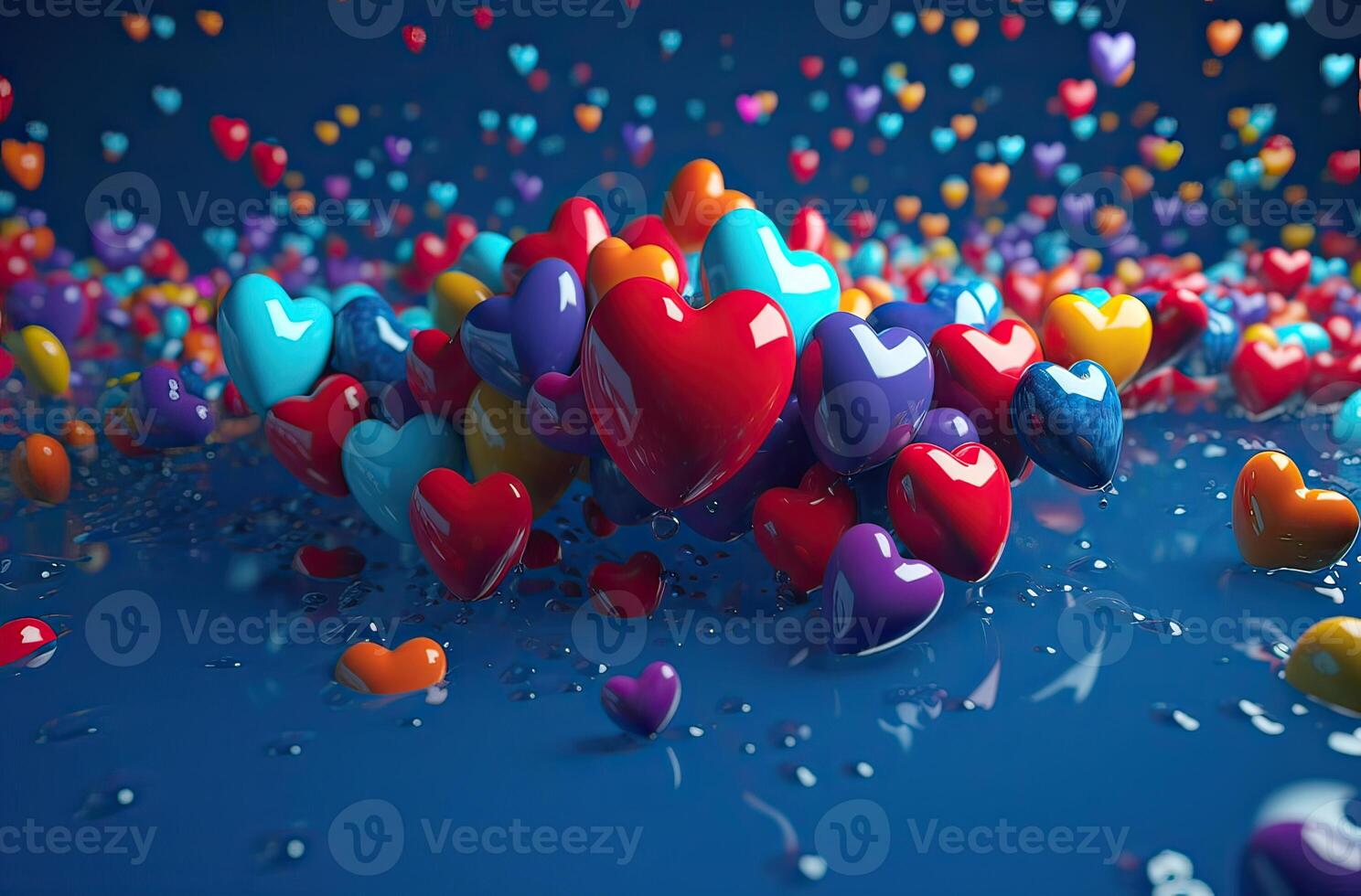 Colorful heart shape balloon with blue sky. Valentine's day background with heart shaped balloons. . photo