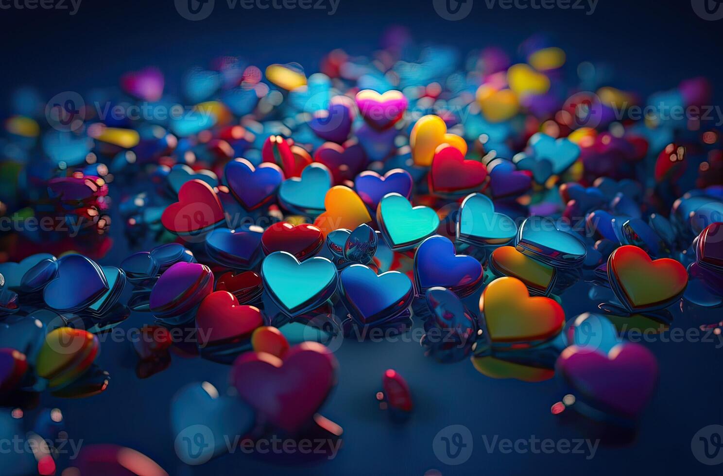 Colorful heart shape balloon with blue sky. Valentine's day background with heart shaped balloons. . photo