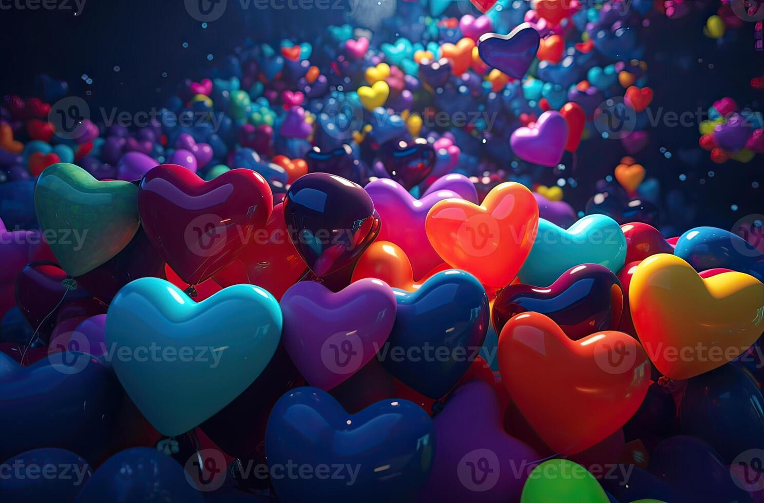 Colorful heart shape balloon with blue sky. Valentine's day background with heart shaped balloons. . photo