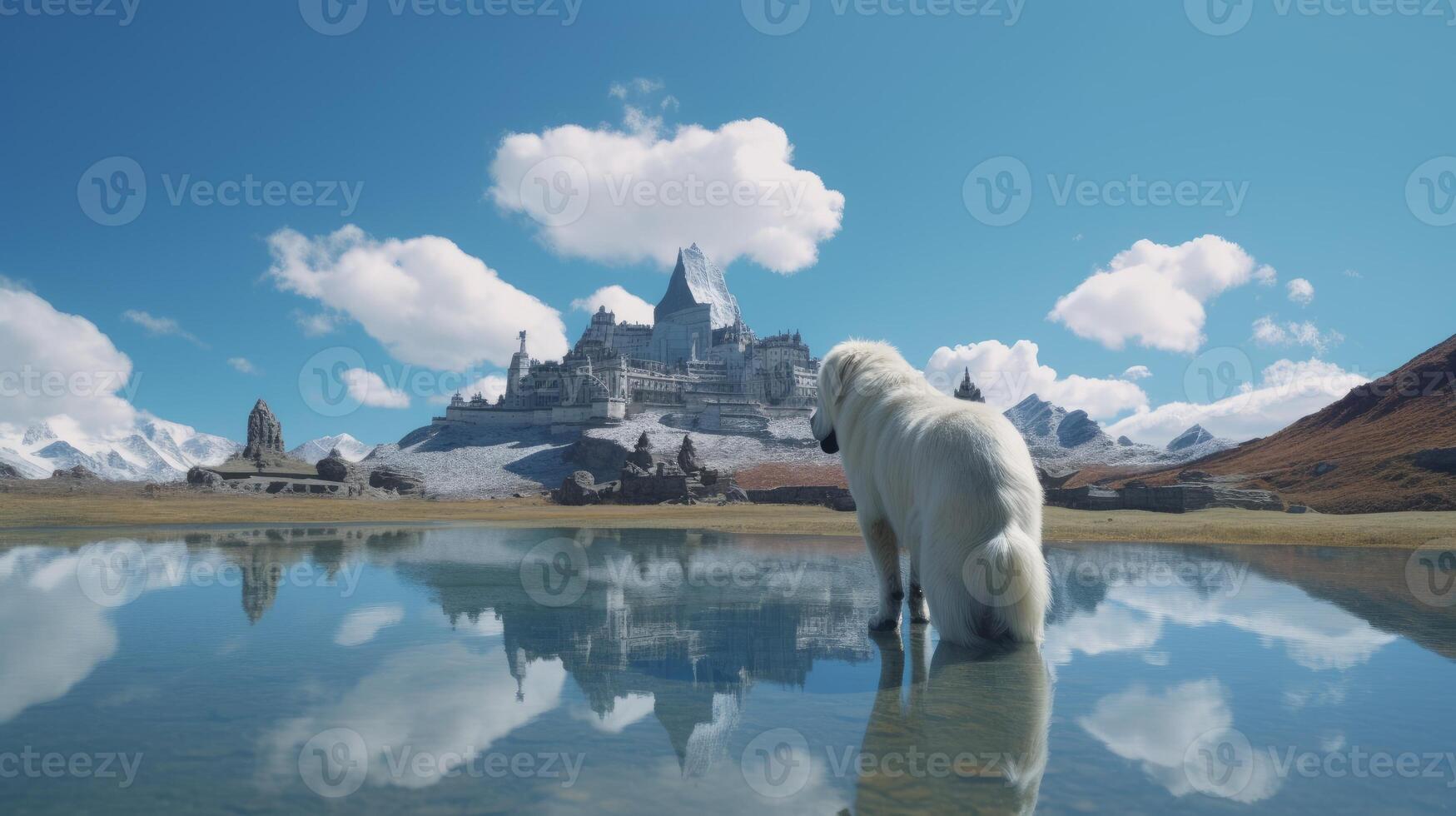 A cute giant Dog looks up at the sky of brada photo