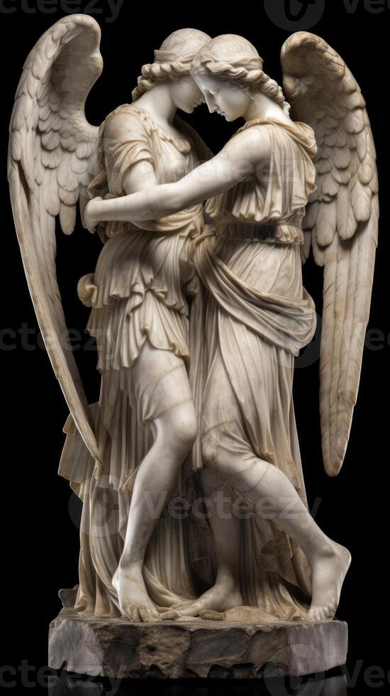 Amour and Psyche marble statue on black background photo