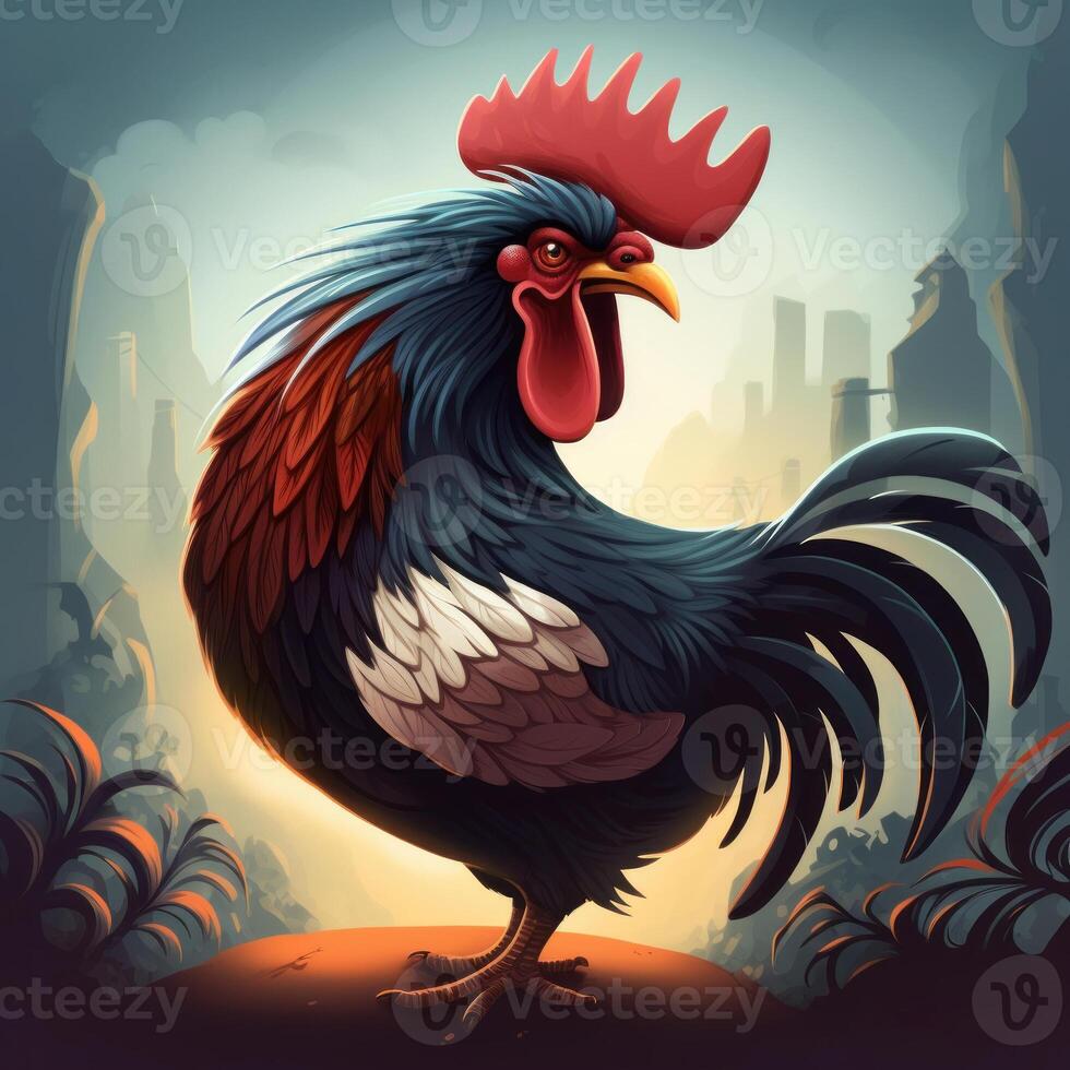 A 2D illustration of a fighting rooster photo