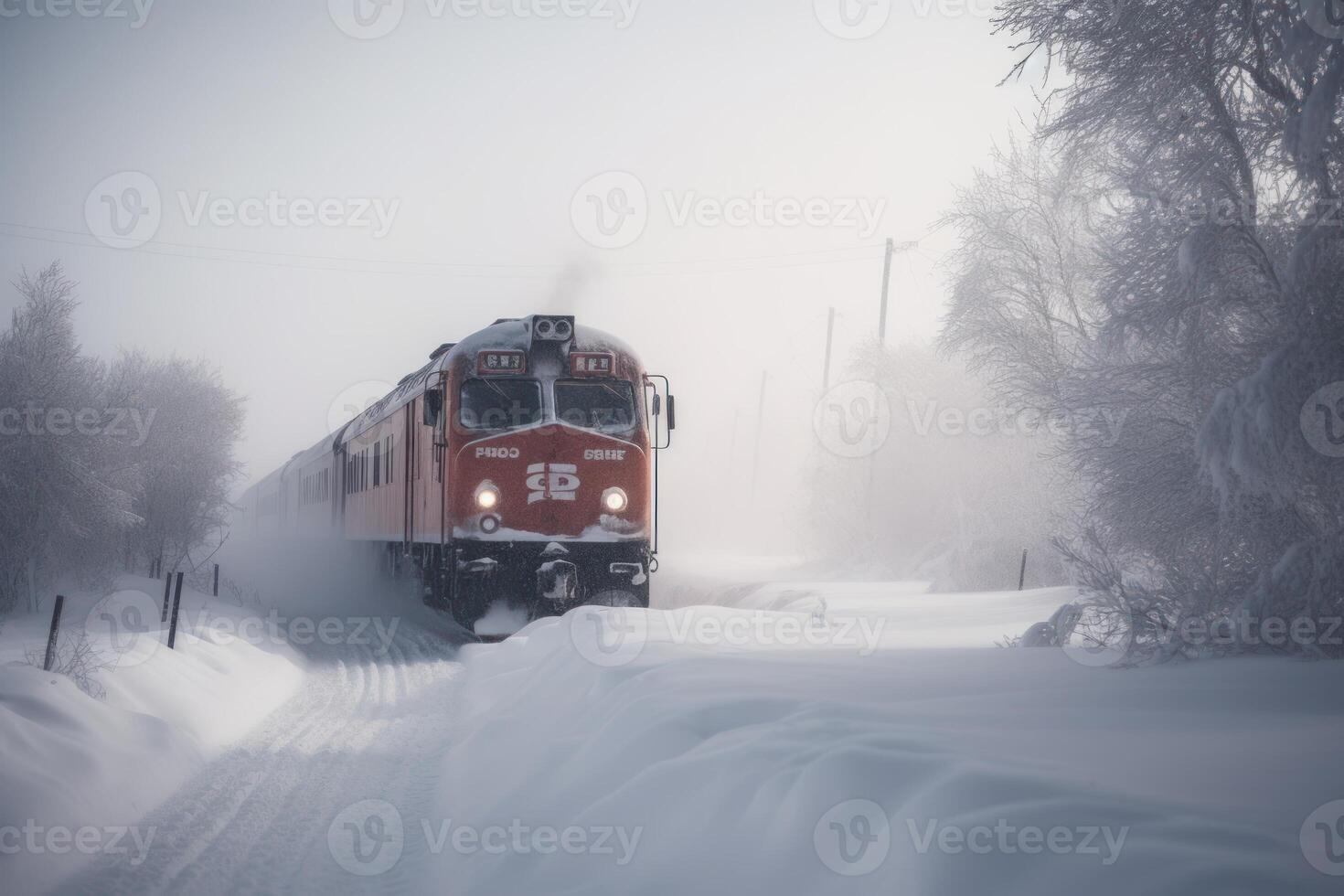 tren a el norte polo en el nieve generativo ai foto