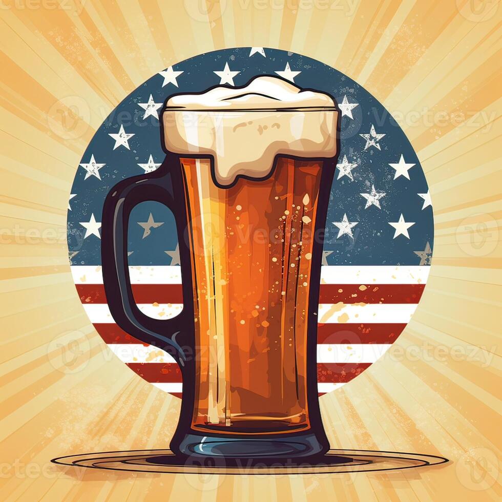 illustration of Mug of beer with American flag on dark background. retro Vector illustration. . photo