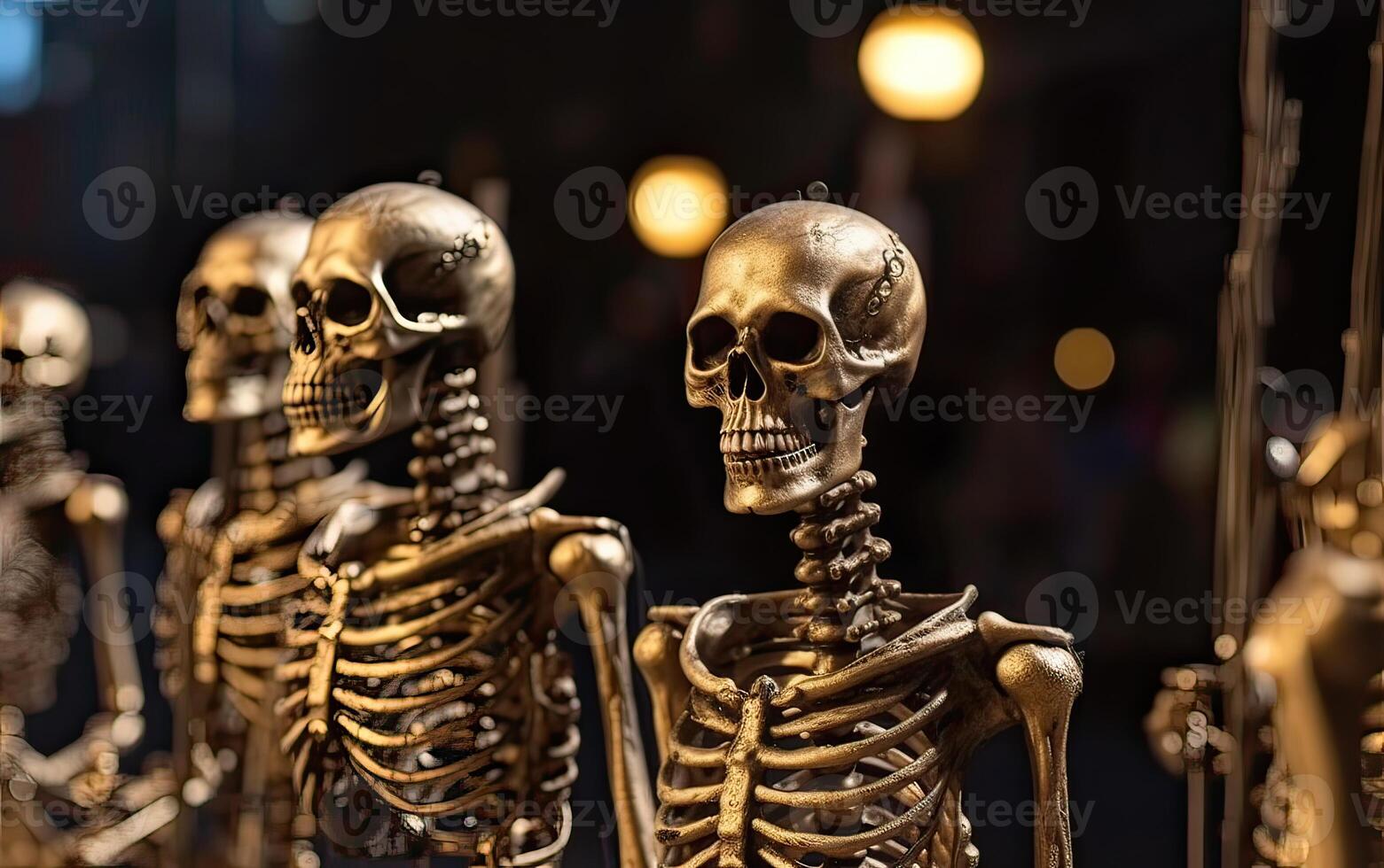 Halloween parade Scary skeletons marching team. . photo