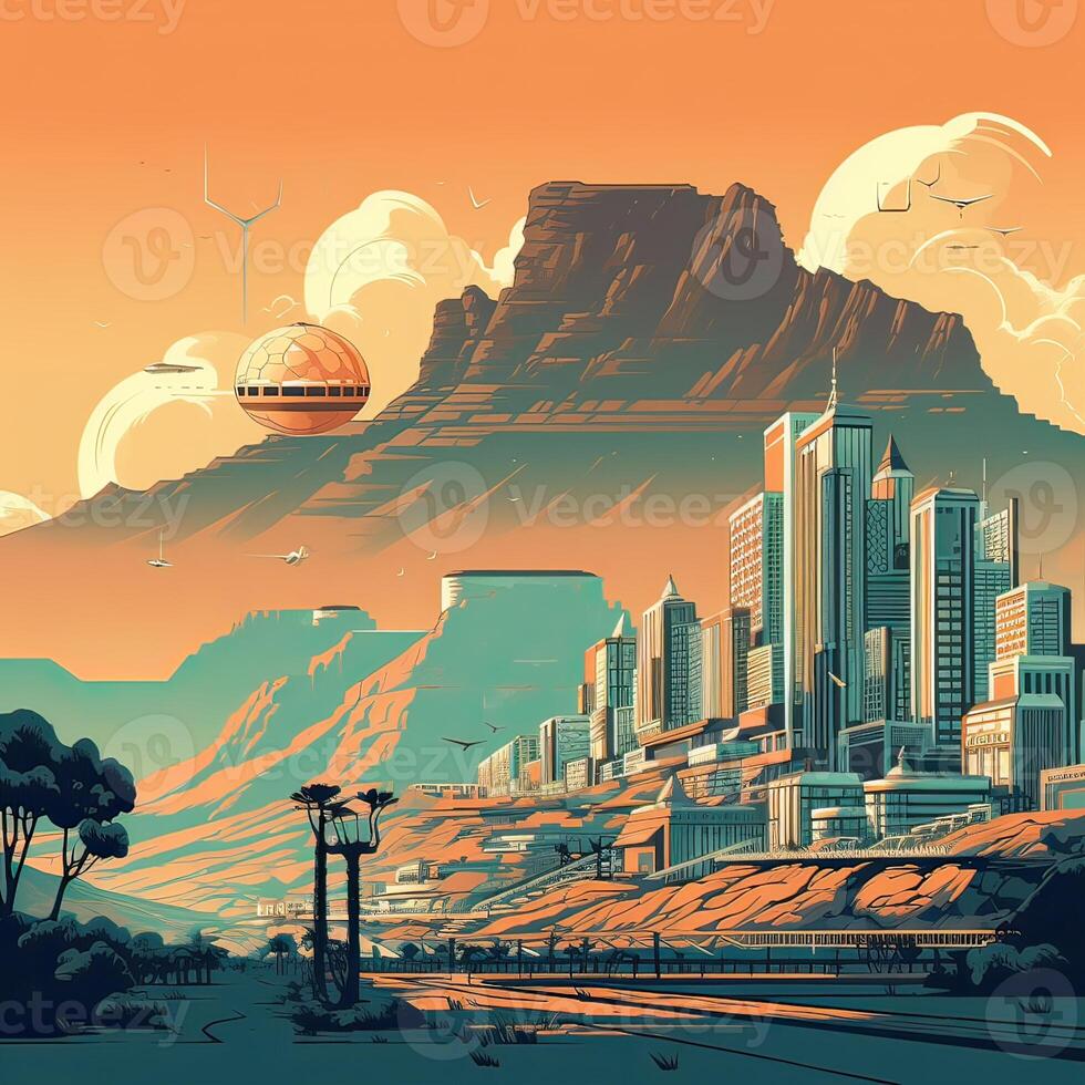 Illustration of Exoplanet fantastic landscape. Beautiful views of the mountains and sky with unexplored planets. . photo