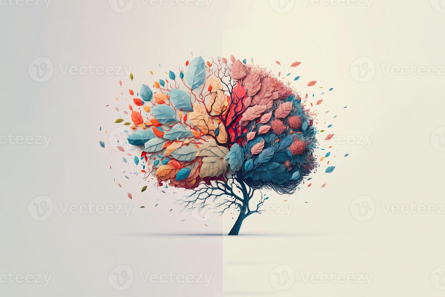 Mental health concept. Illustration design of human brain made of flowers. . photo