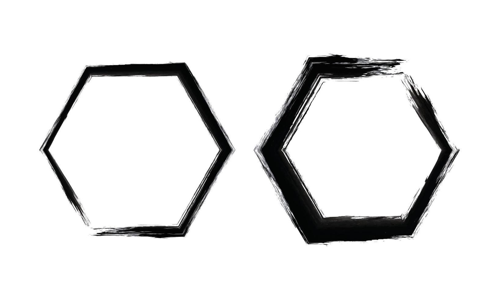 Hexagons frame design. Black vector of two hexagons. Vector hand drawn frame set. Vector black frame collection