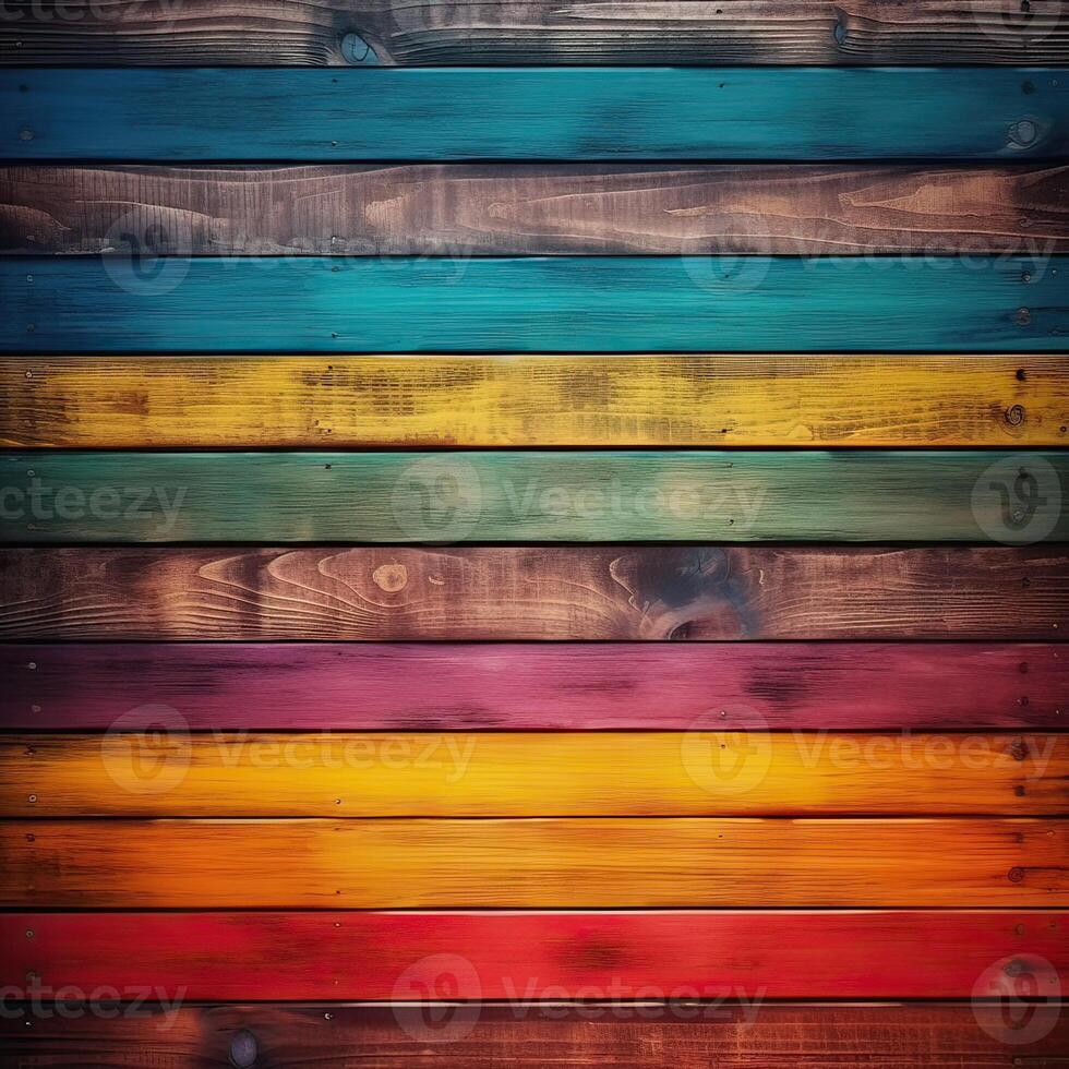 wooden colorful rainbow background made of wooden planks with copy space for text. . photo