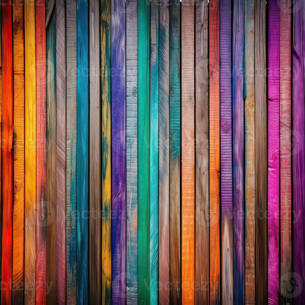 wooden colorful rainbow background made of wooden planks with copy space for text. . photo