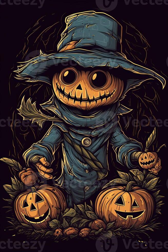 cute cartoon scarecrow Halloween. Illustration of a Scarecrow. can be used for t-shirt graphics, print. Vector illustration. . photo