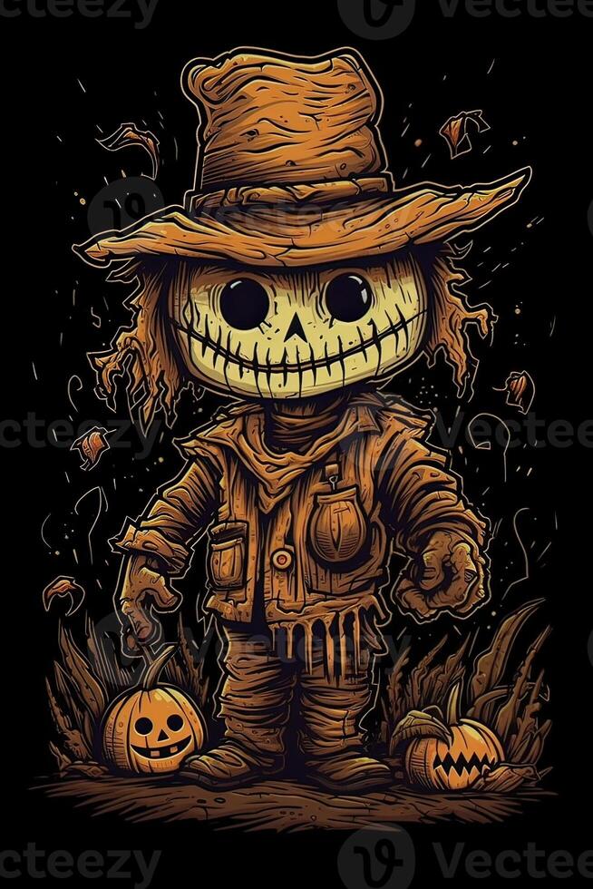 cute cartoon scarecrow Halloween. Illustration of a Scarecrow. can be used for t-shirt graphics, print. Vector illustration. . photo