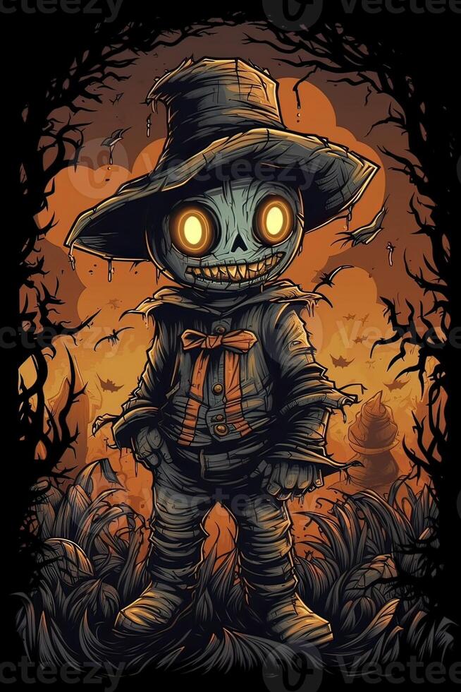 cute cartoon scarecrow Halloween. Illustration of a Scarecrow. can be used for t-shirt graphics, print. Vector illustration. . photo