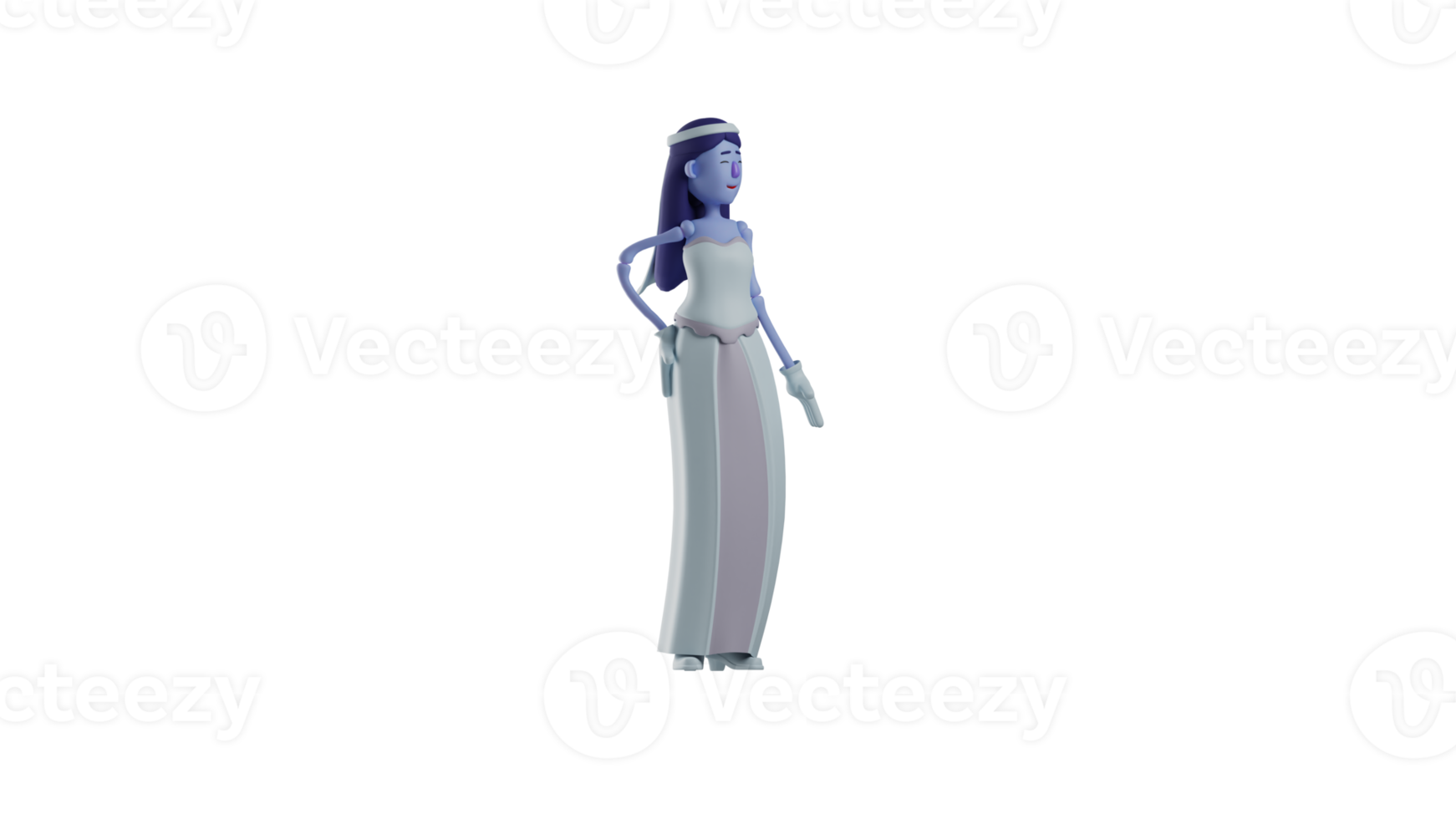 3D Illustration. The Adorable Princess 3D cartoon character. Princess stood up while putting one hand on the waist. Princess smiled and looked at her side. 3D cartoon character png