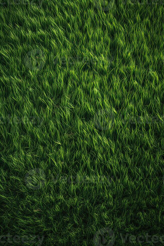 Field of fresh green grass texture as a background, top close up view. . photo