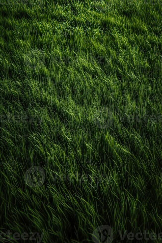 campo de Fresco verde césped textura como un fondo, parte superior cerca arriba vista. generativo ai. foto