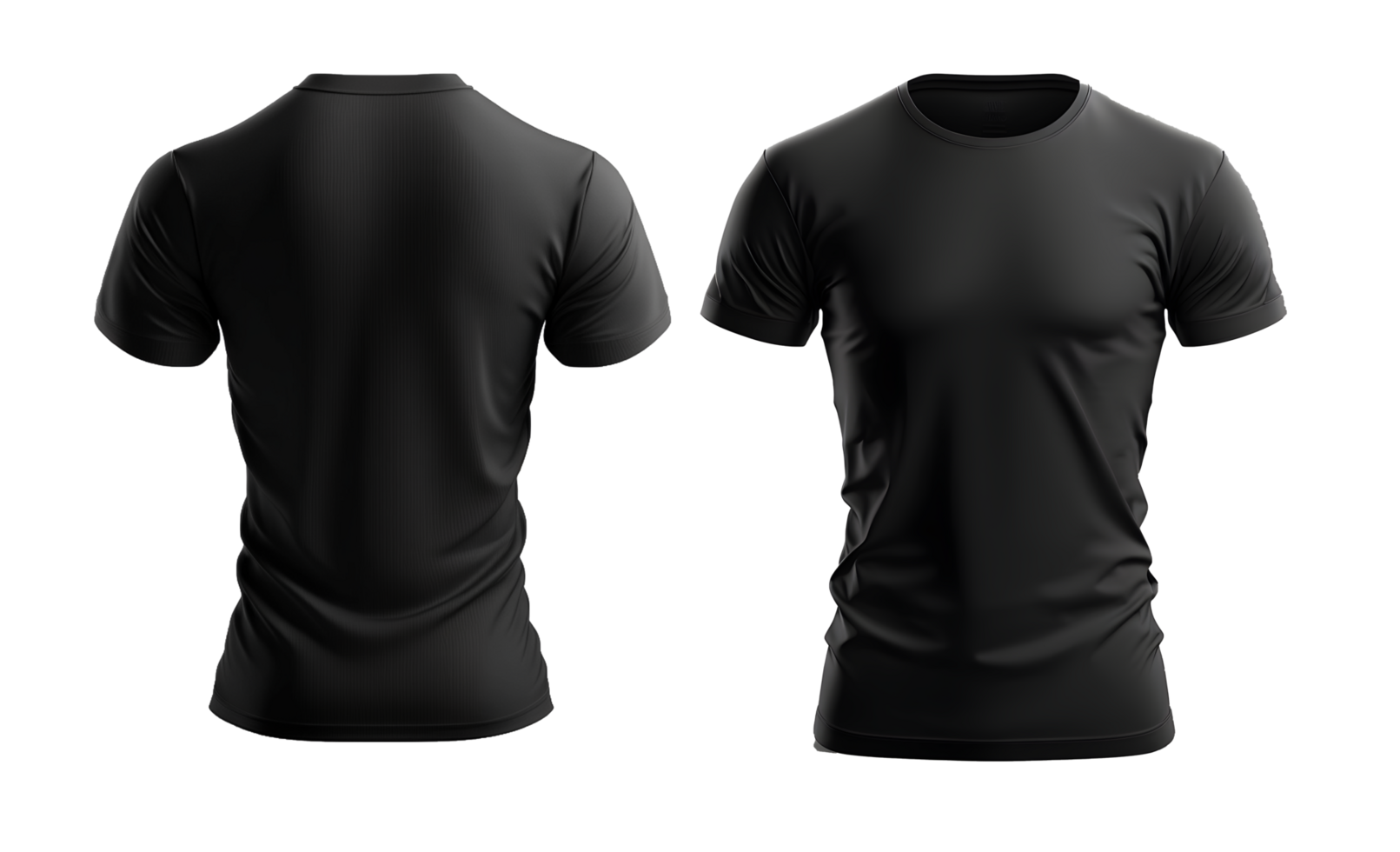 einfach schwarz T-Shirt Attrappe, Lehrmodell, Simulation Vorlage, mit Sicht, Vorderseite und zurück, generativ ai png