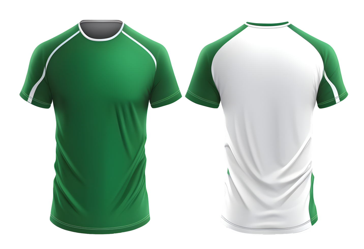 llanura verde y blanco camiseta Bosquejo plantilla, con vista, frente, atrás, editado ai generado ilustración con transparente antecedentes png miniatura