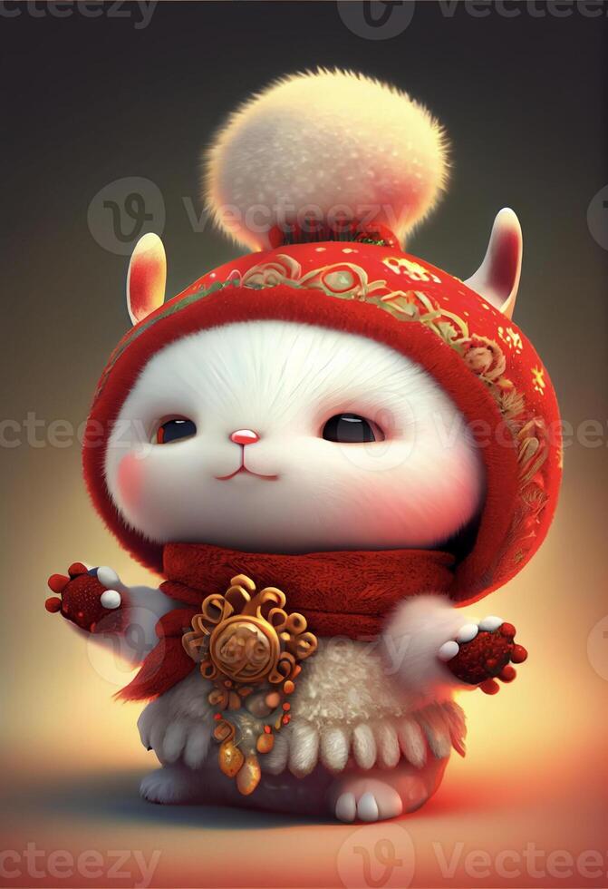 white cat wearing a red hat and scarf. . photo