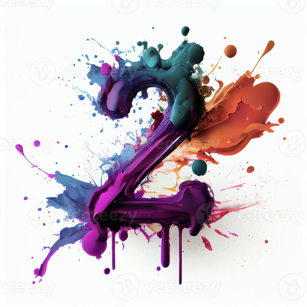 number made out of paint splatters on a white background. . photo