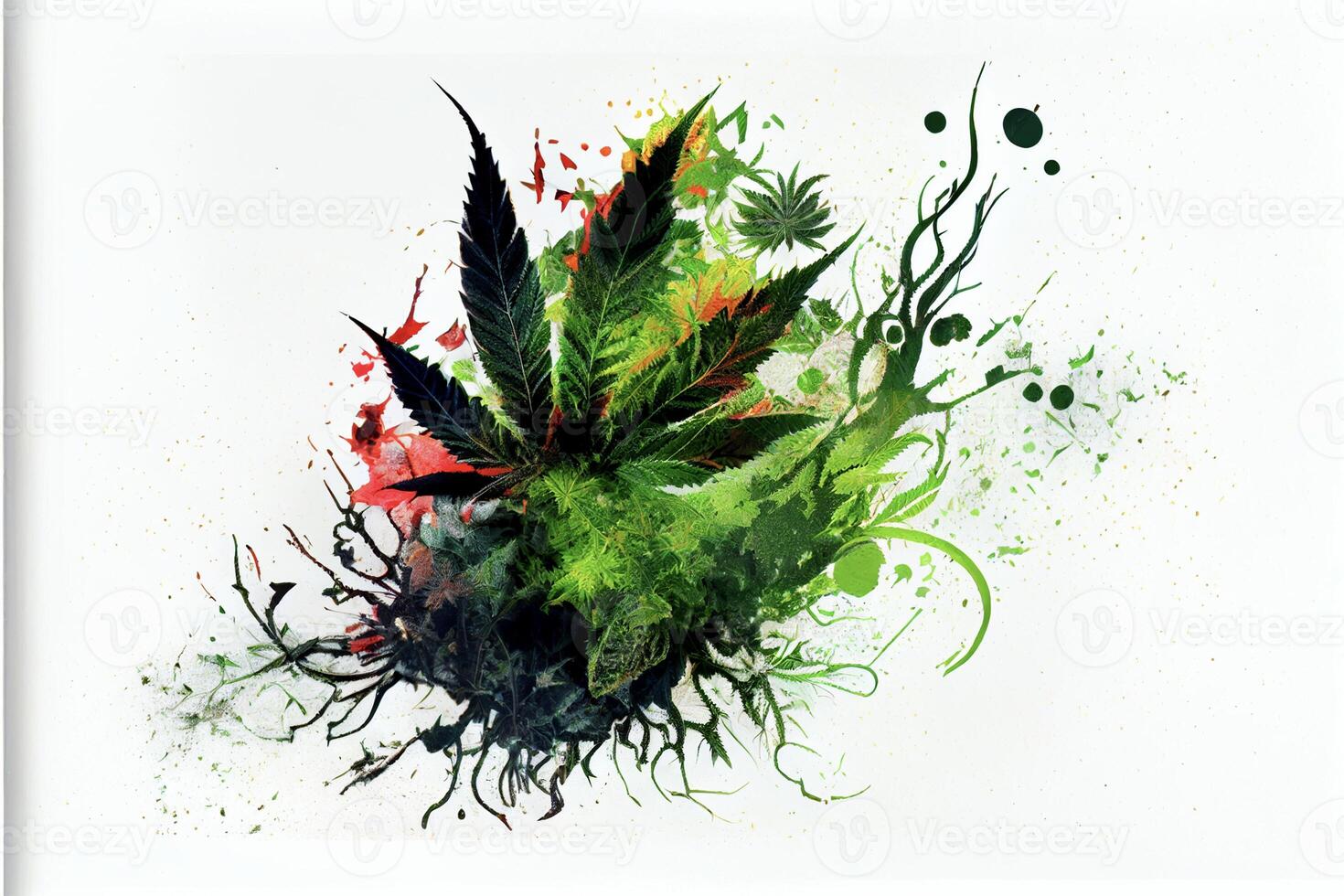 painting of a plant that is splattered with paint. . photo