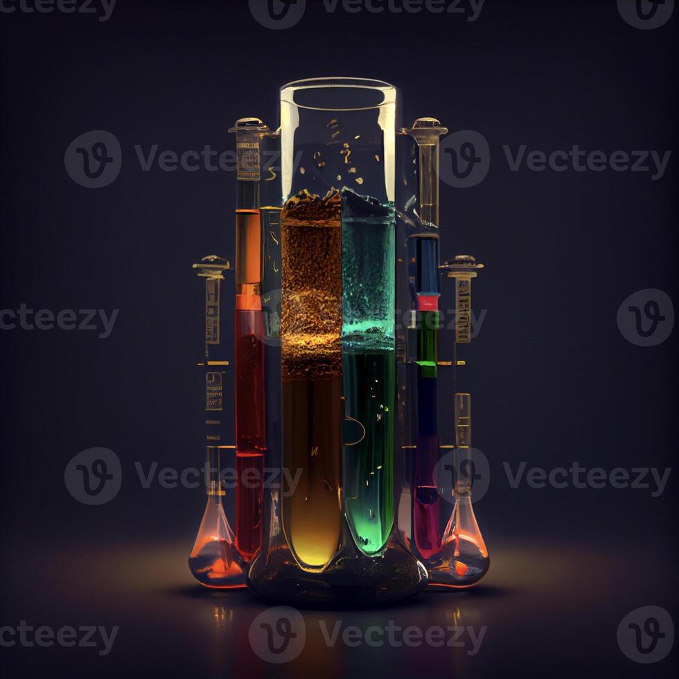 group of test tubes filled with liquid. . photo
