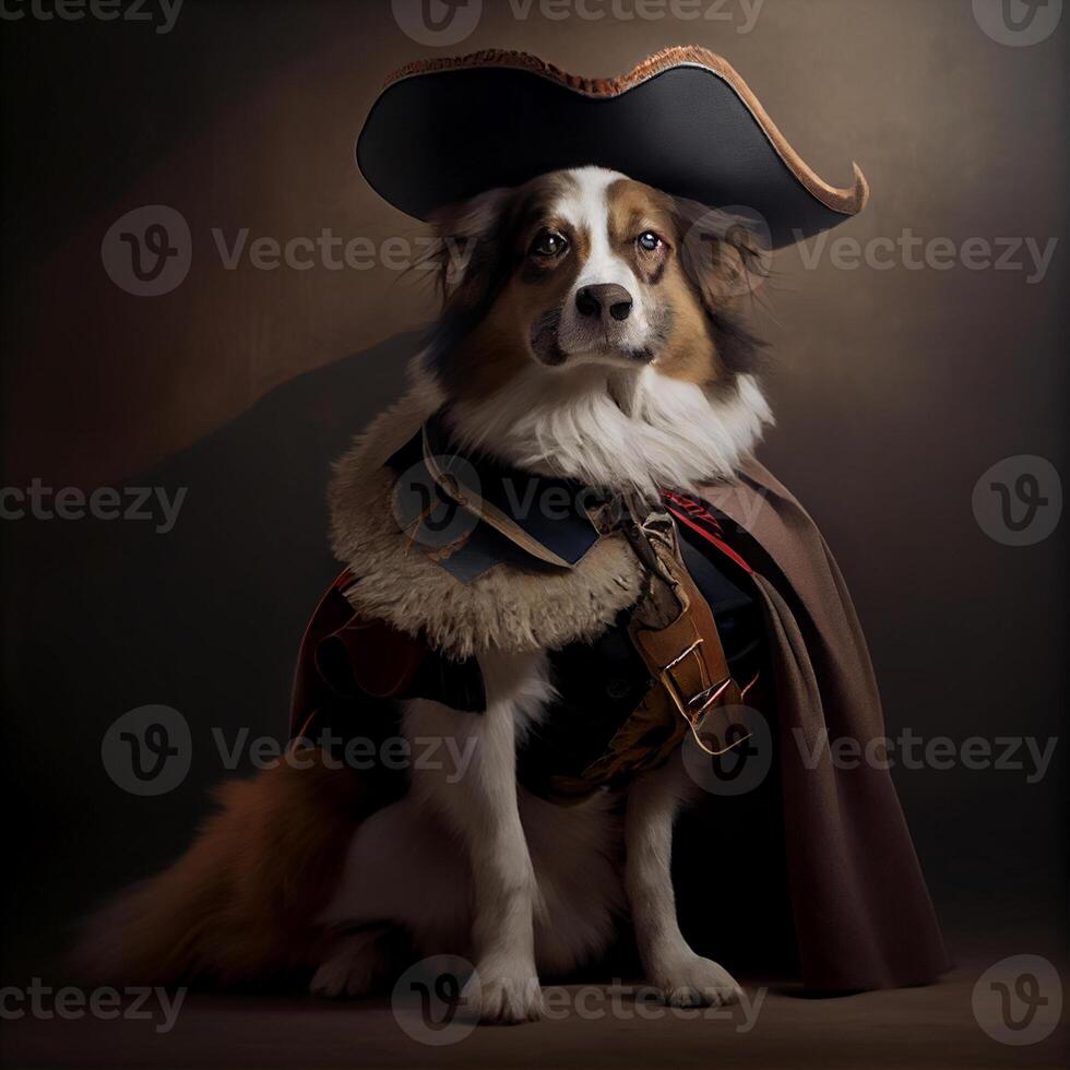 dog dressed up in a pirate costume. . photo