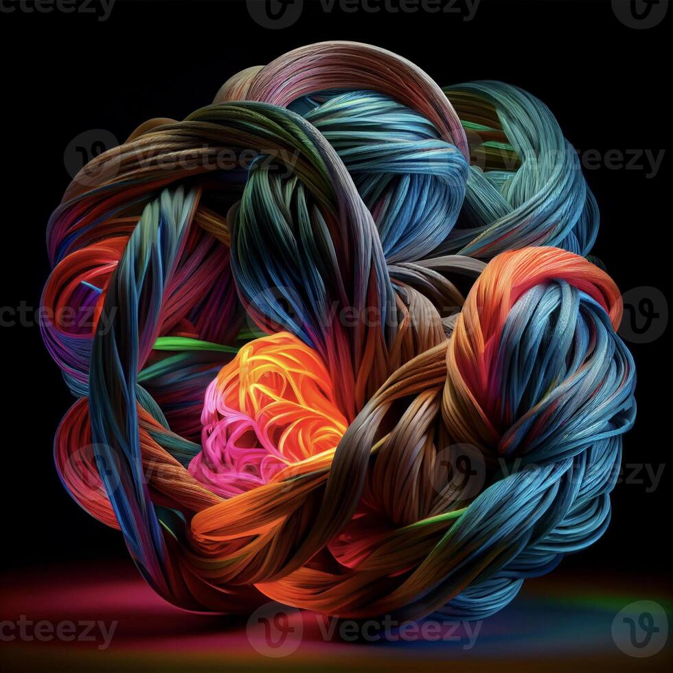 colorful ball of yarn sitting on top of a table. . photo