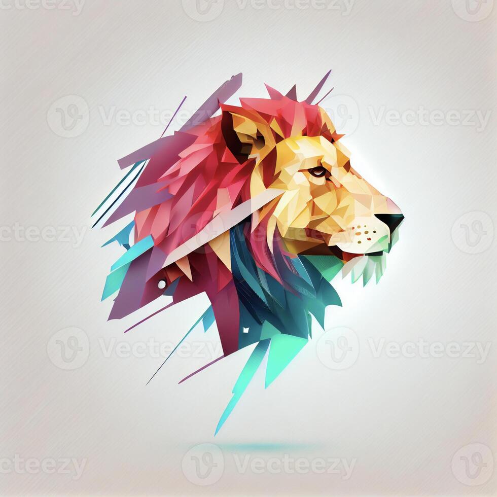 close up of a lions head on a white background. . photo