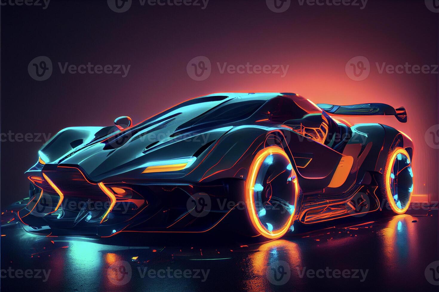 close up of a sports car with neon lights. . photo