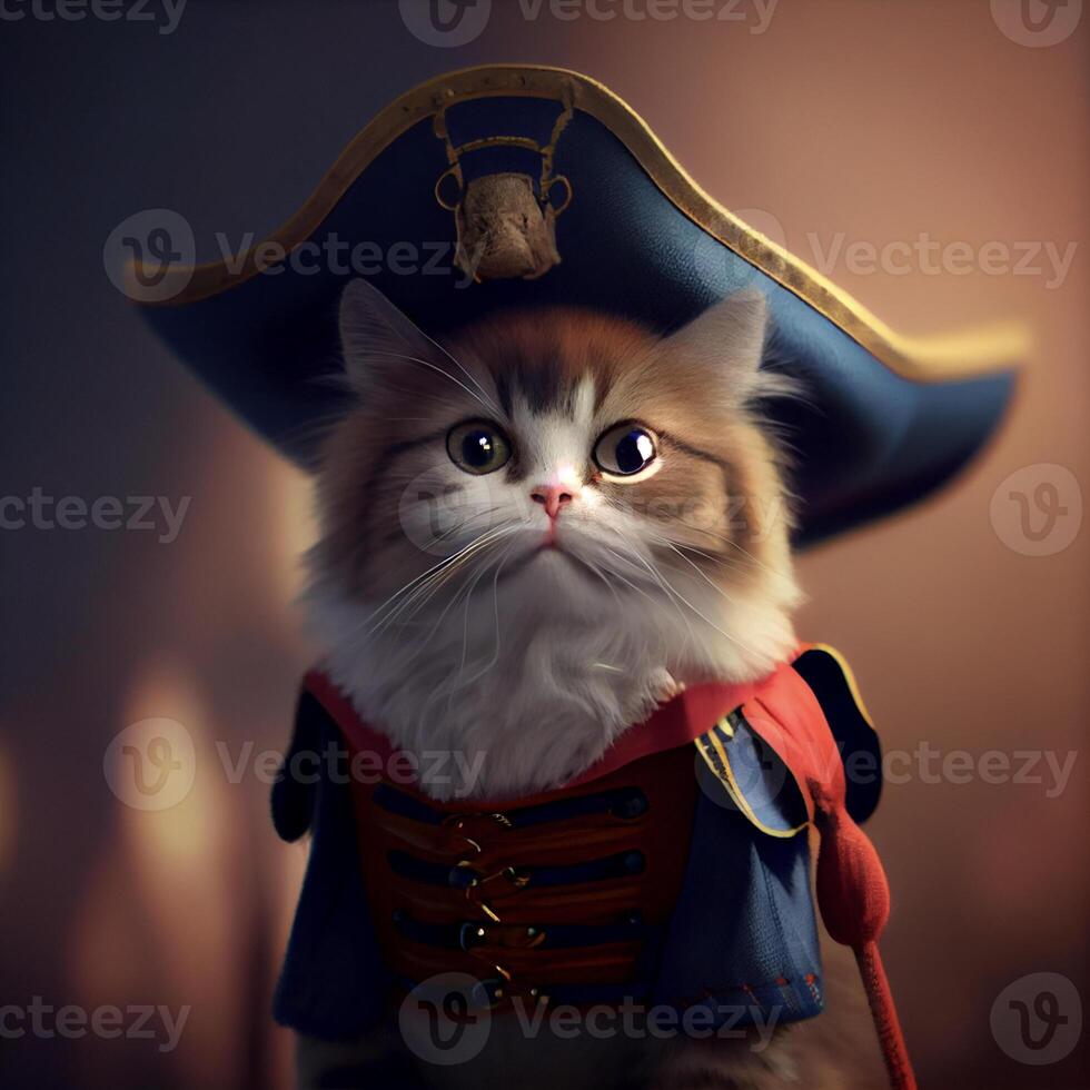 close up of a cat wearing a pirate costume. . photo