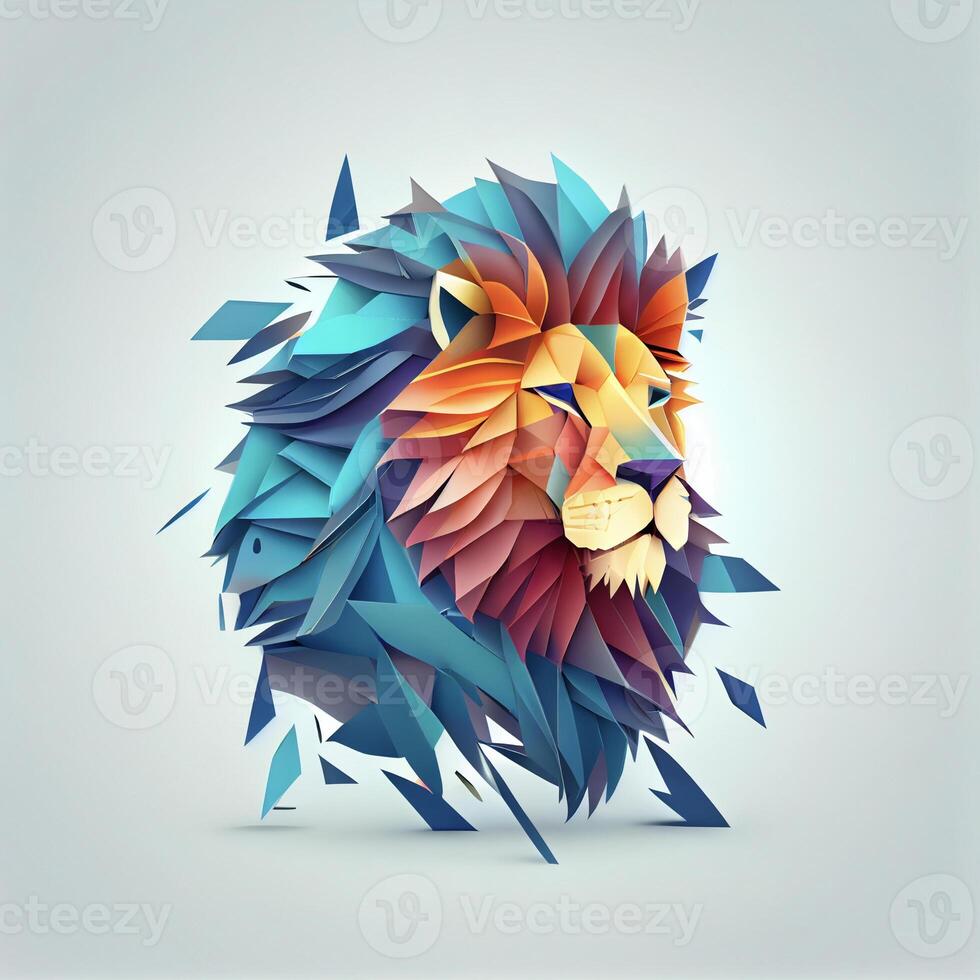 colorful low polygonal head of a lion. . photo