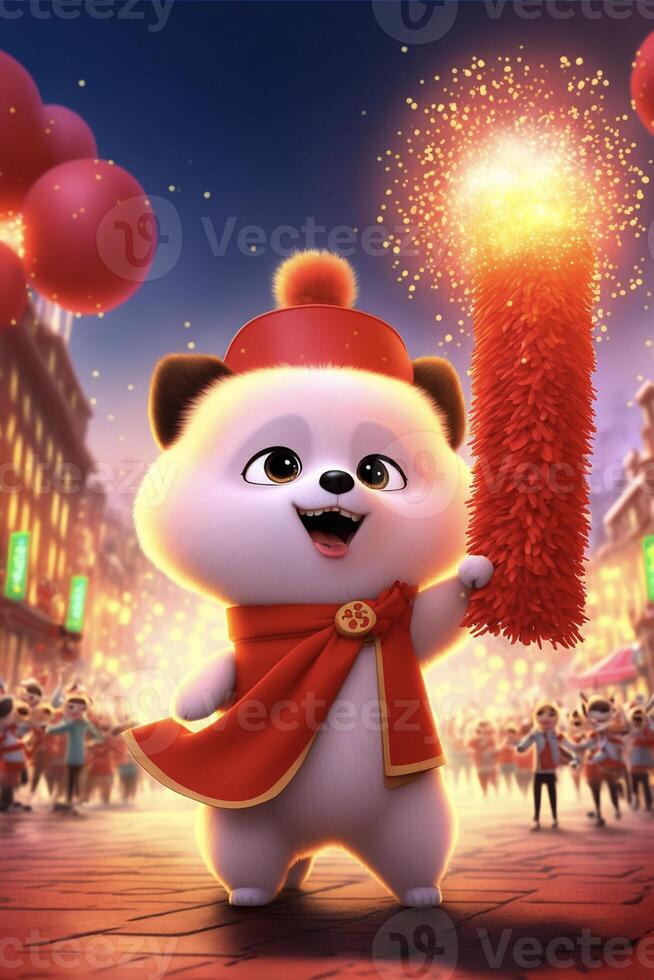 cartoon bear holding a firework wand. . photo