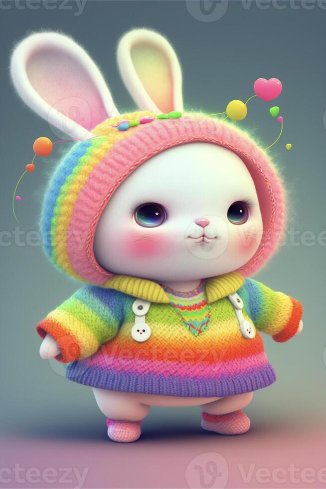 cartoon bunny dressed in a colorful outfit. . photo