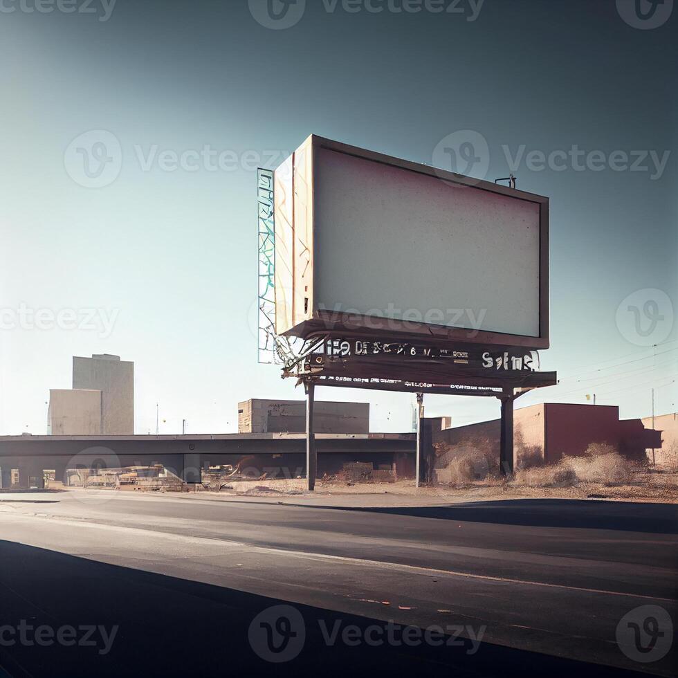 billboard sitting on the side of a road. . photo