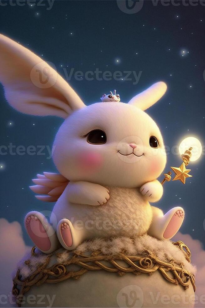 cartoon bunny sitting on top of a cloud. . photo