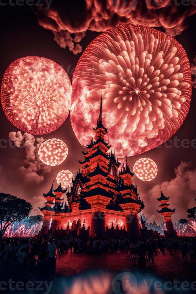 castle with a lot of fireworks in the sky. . photo