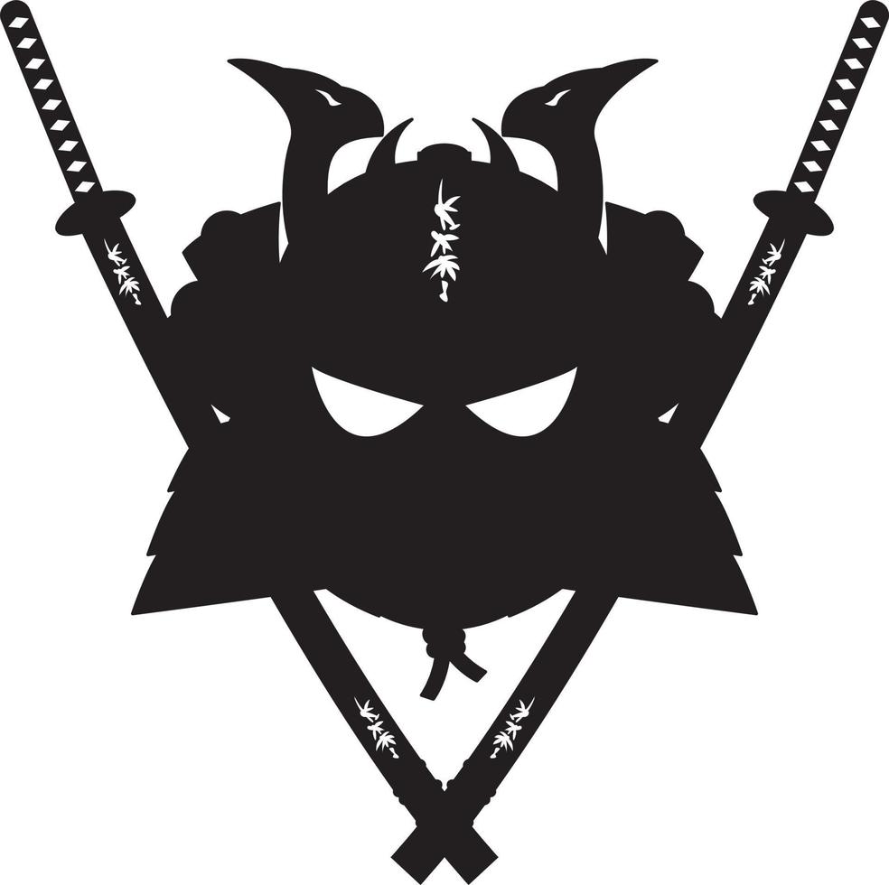 Japanese Samurai Warrior with Katana Swords in Silhouette History Illustration vector