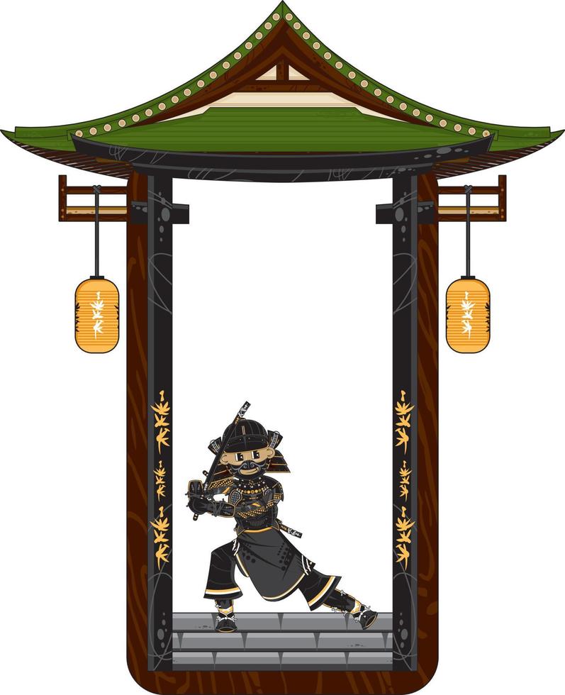 dibujos animados japonés samurai guerrero historia ilustración vector