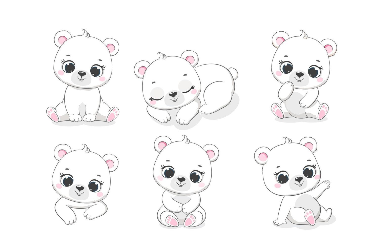 A collection of cute teddy bears. Vector illustration in cartoon style.