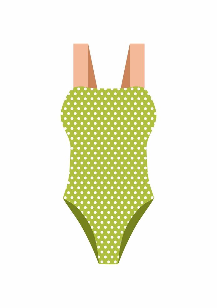 Female green one-piece swimsuit. Vector hand drawn illustration. Isolated on white background.