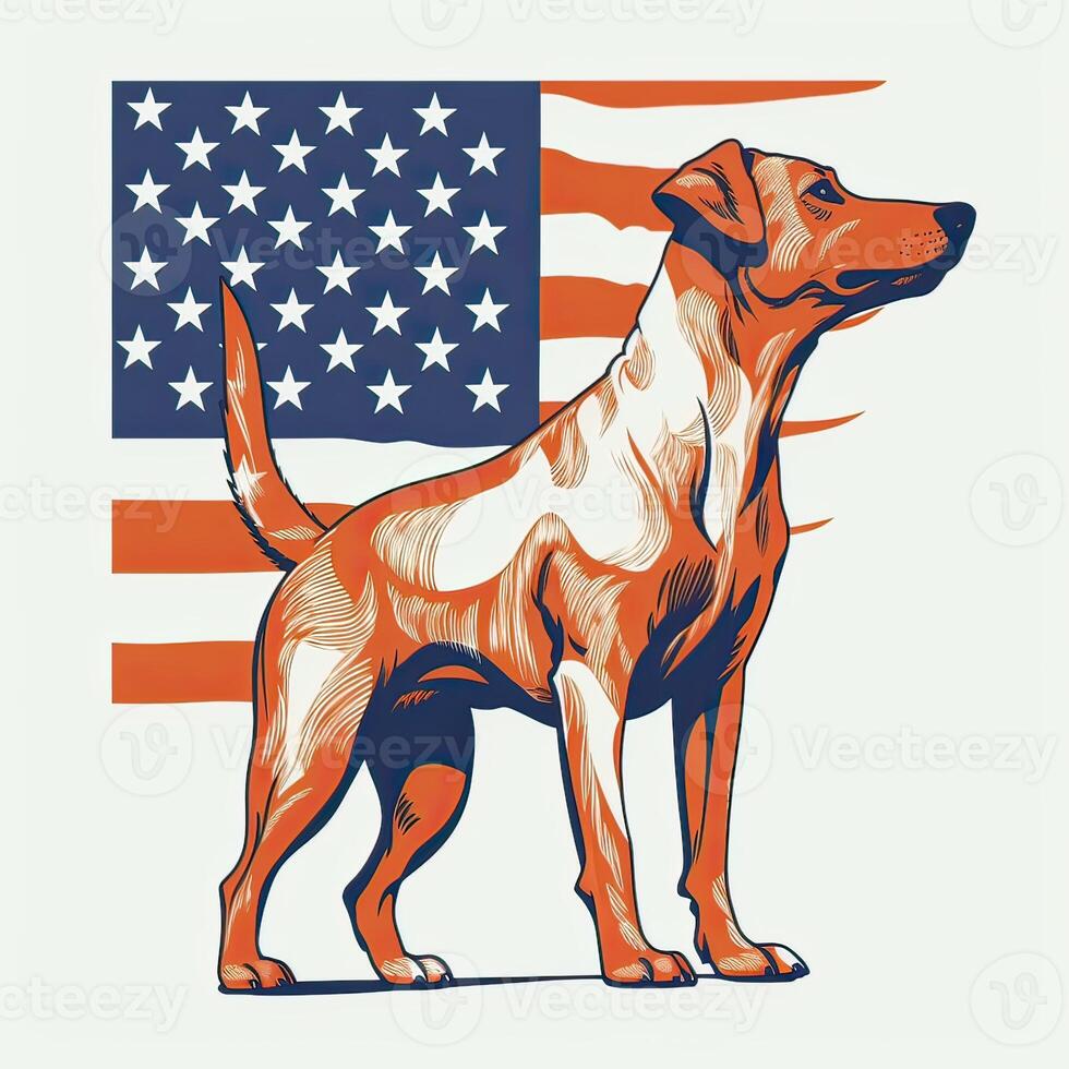 Dog illustration american flag with t-shirt design. . photo