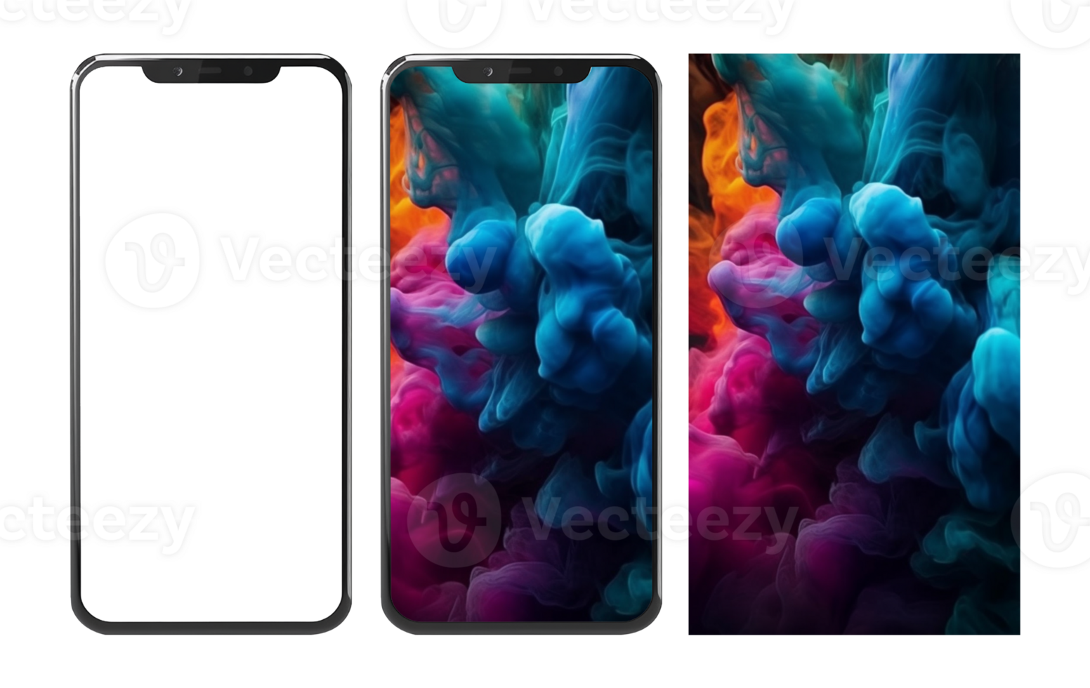 Realistic mobile phone mockup and colorful liquid paint explosion